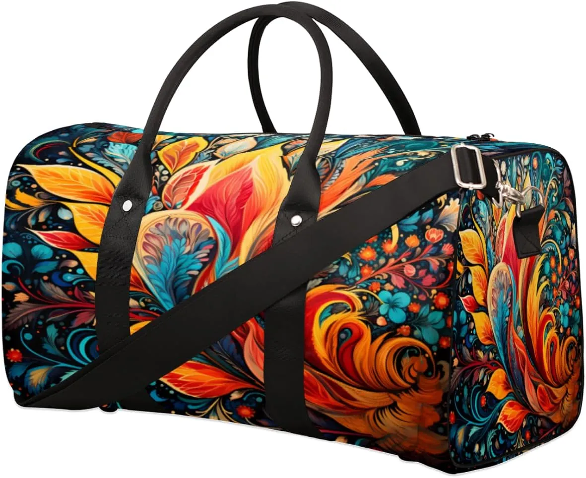 Bohemian Floral Paisley Flower Travel Duffel Bag for Women Men, Sport Tote Gym Bag Foldable Weekender Overnight Bag Waterproof Carry On Luggage Bag