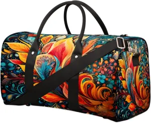 Bohemian Floral Paisley Flower Travel Duffel Bag for Women Men, Sport Tote Gym Bag Foldable Weekender Overnight Bag Waterproof Carry On Luggage Bag