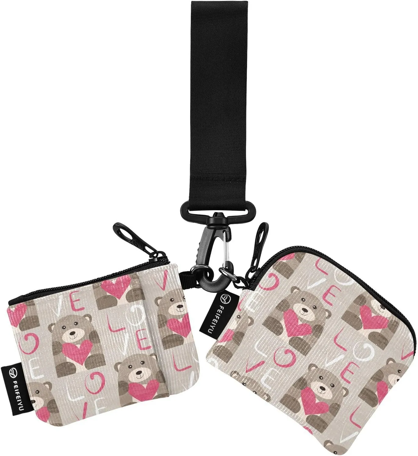 Bolaz Mini Zip Around Wristlet Wallet for WomenDetachable Dual Pouch Card Wallet for Sports Outdoor Men Travel-Bear with Heart