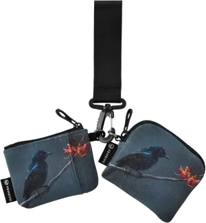 Bolaz Mini Zip Around Wristlet Wallet for WomenDetachable Dual Pouch Card Wallet for Sports Outdoor Men Travel-Bird Black