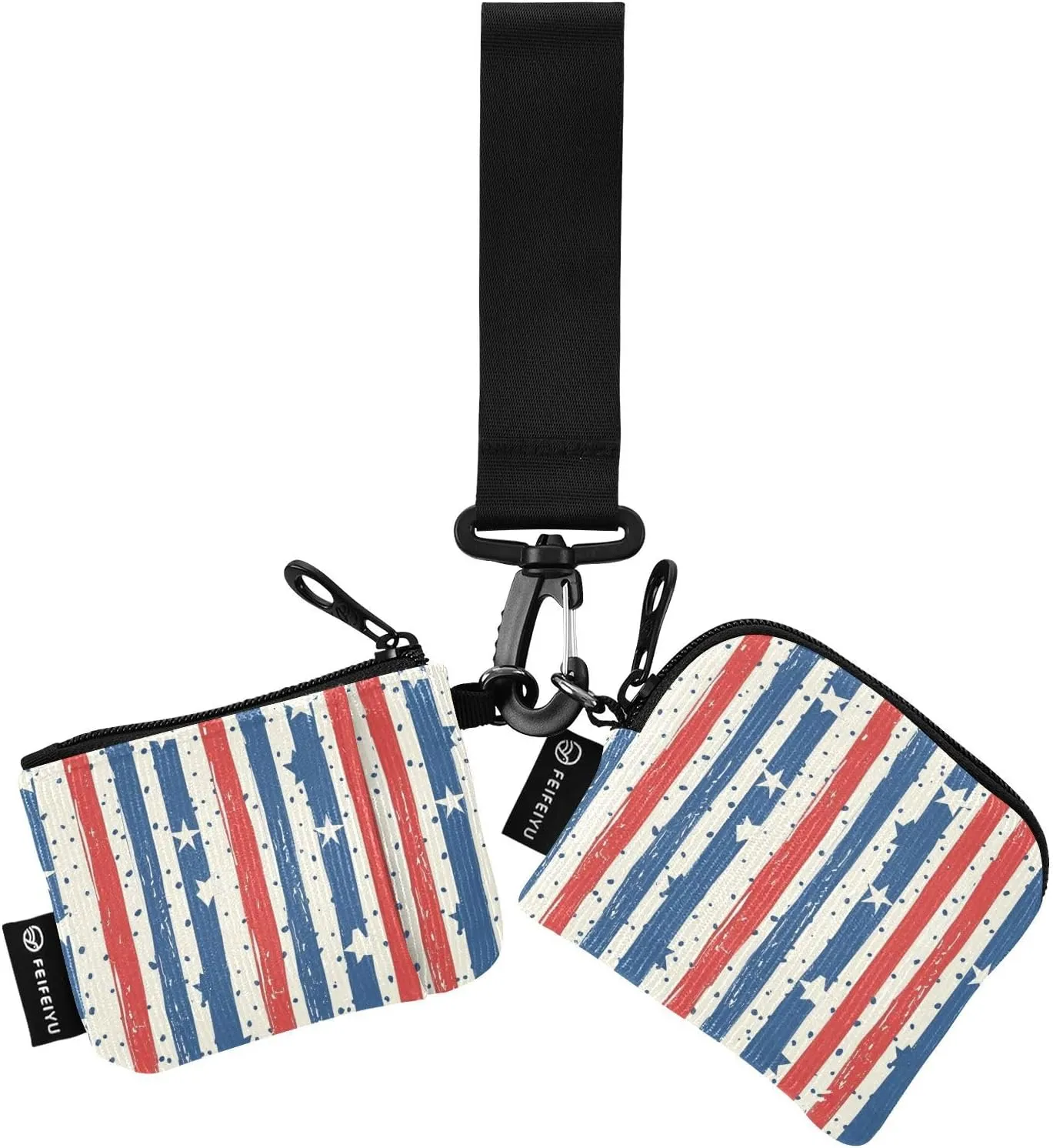 Bolaz Mini Zip Around Wristlet Wallet for WomenDetachable Dual Pouch Card Wallet for Sports Outdoor Men Travel-Red White and Blue Stripes4