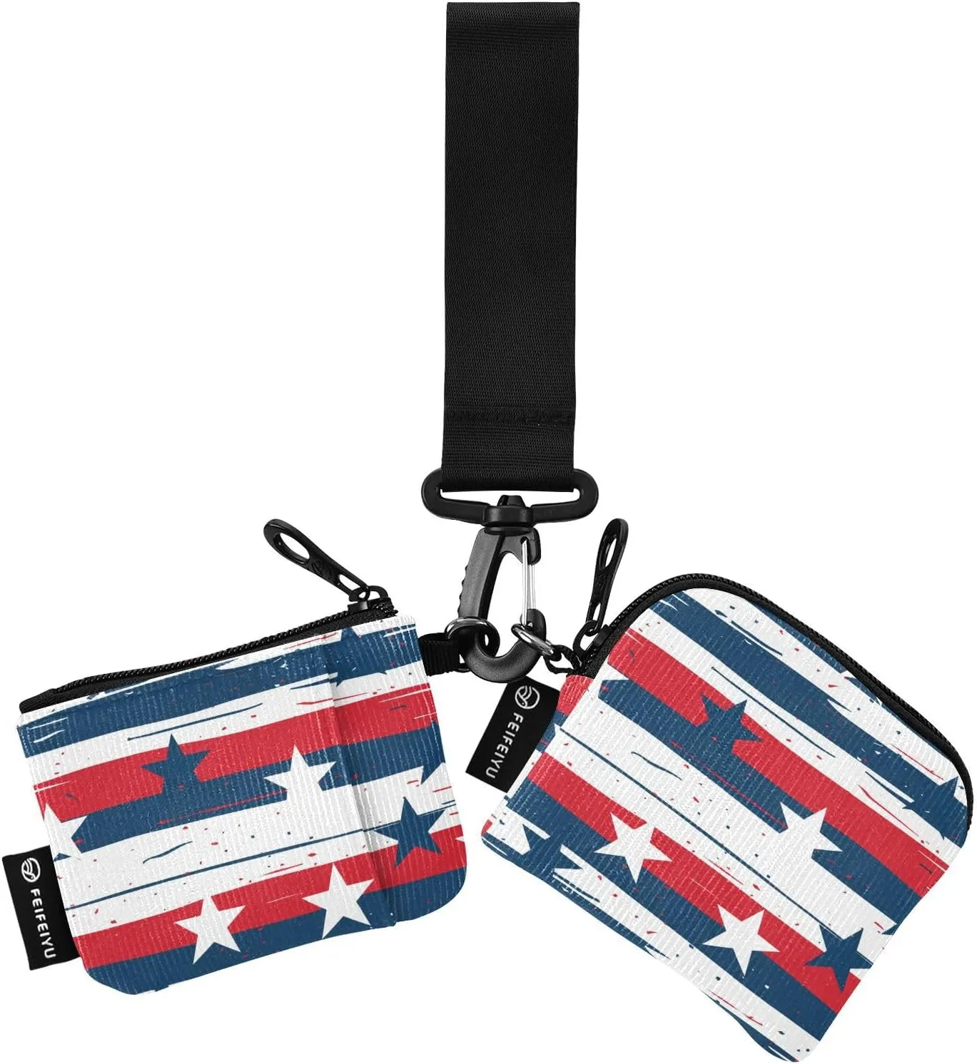 Bolaz Mini Zip Around Wristlet Wallet for WomenDetachable Dual Pouch Card Wallet for Sports Outdoor Men Travel-Red White and Blue Stripes6