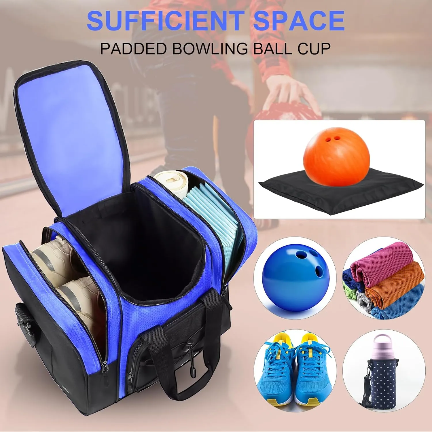 Bowling Ball Bag - Single Ball Tote with Padded Holder, Shoe Compartment and Strap