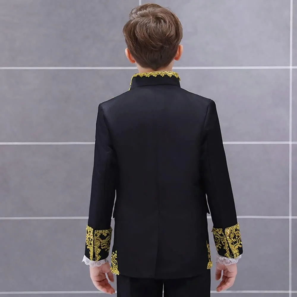 Boy Prince Costume Victorian Gothic Palace Blazer Suit Royal King Outfit Party Cosplay Halloween Costumes Kids