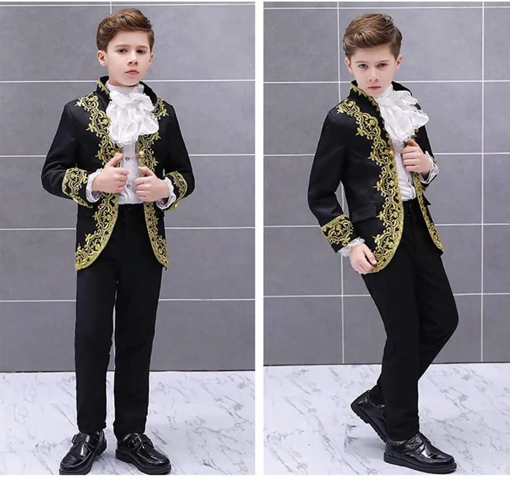 Boy Prince Costume Victorian Gothic Palace Blazer Suit Royal King Outfit Party Cosplay Halloween Costumes Kids