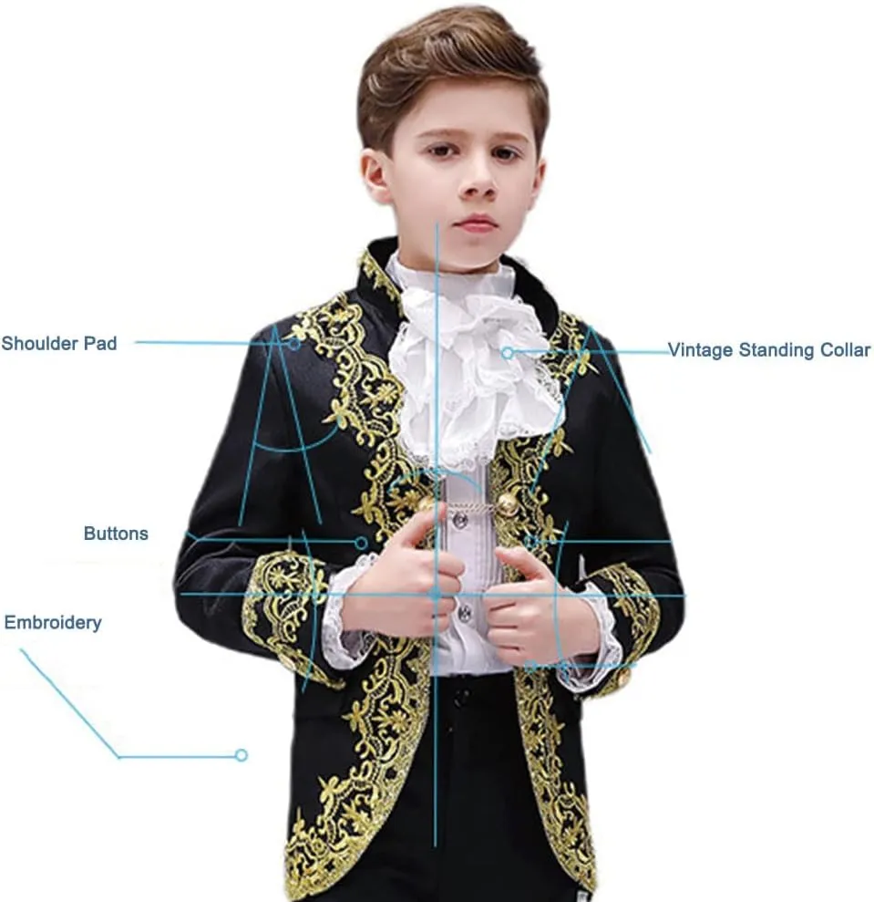 Boy Prince Costume Victorian Gothic Palace Blazer Suit Royal King Outfit Party Cosplay Halloween Costumes Kids