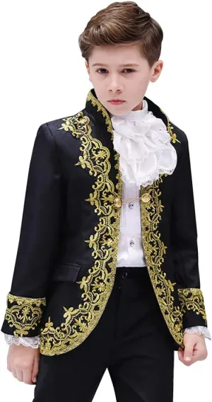 Boy Prince Costume Victorian Gothic Palace Blazer Suit Royal King Outfit Party Cosplay Halloween Costumes Kids