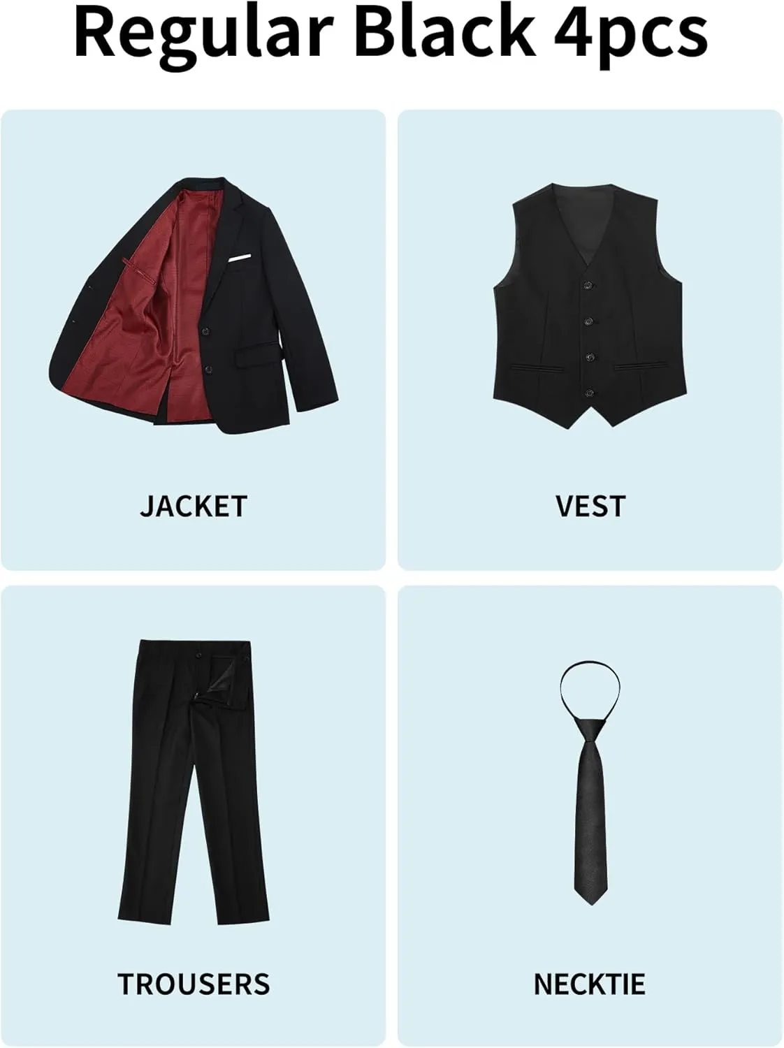 Boys Suit Set with Suspenders, Suit with 3 Versions-Regular, Slim and Husky