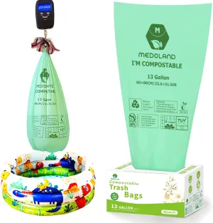 BPI Certified Compostable Trash Bags 13Gallon (30 Count) - 3X Thicker Than Regular, Leak & Tear Resistant for Kitchen/Garden/Food Waste, 90-Day Breakdown in Home/Industrial Use, 0.91mils Plant-Based