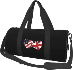 British American Flag Hearts Convertible Garment Bag with Shoulder Strap, Carry on Garment Duffel Bag for Men Women - Rolling Foldable for Travel Luggage Bags (Black)