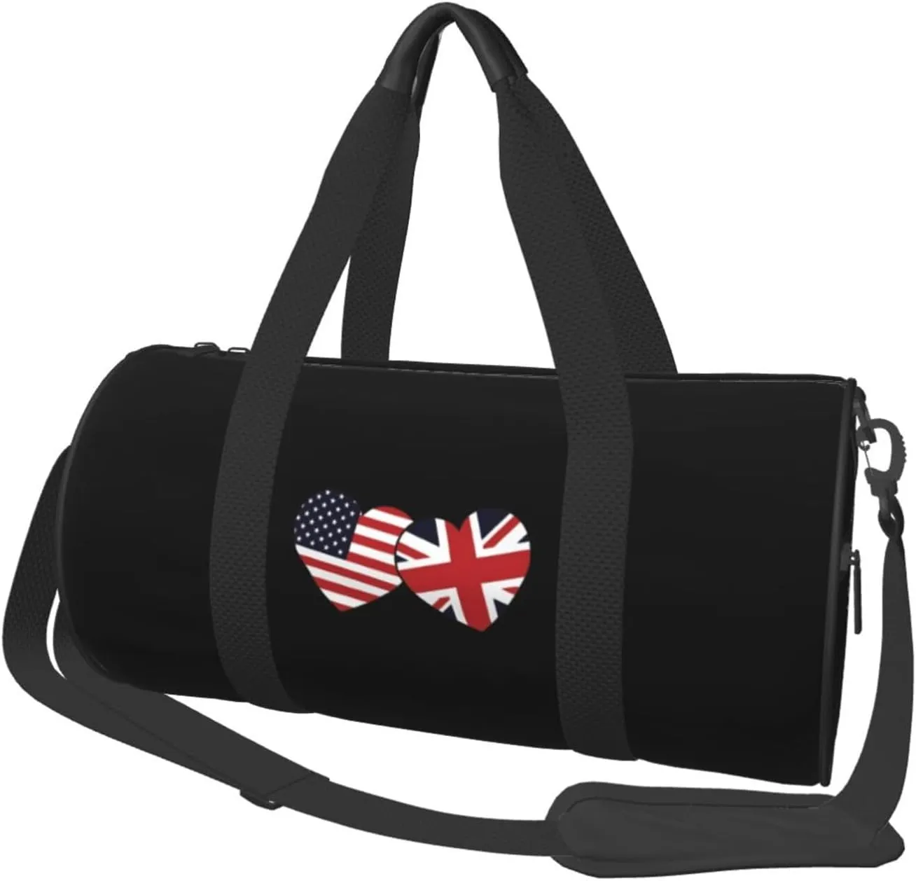 British American Flag Hearts Convertible Garment Bag with Shoulder Strap, Carry on Garment Duffel Bag for Men Women - Rolling Foldable for Travel Luggage Bags (Black)
