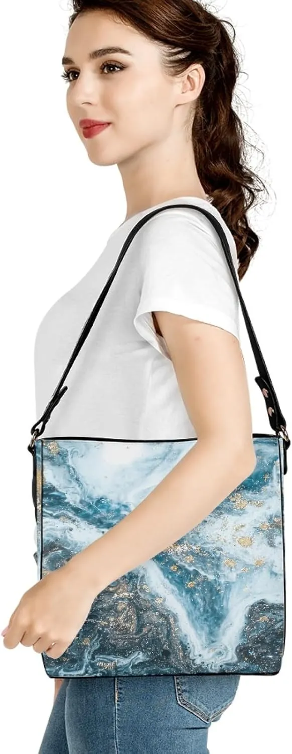Bucket Bags and Purse for Women Merry Christmas Santa Claus Hobo and Shoulder Handbags with 2 Detachable Straps