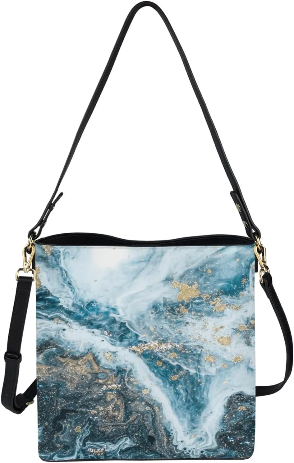 Bucket Bags and Purse for Women Merry Christmas Santa Claus Hobo and Shoulder Handbags with 2 Detachable Straps