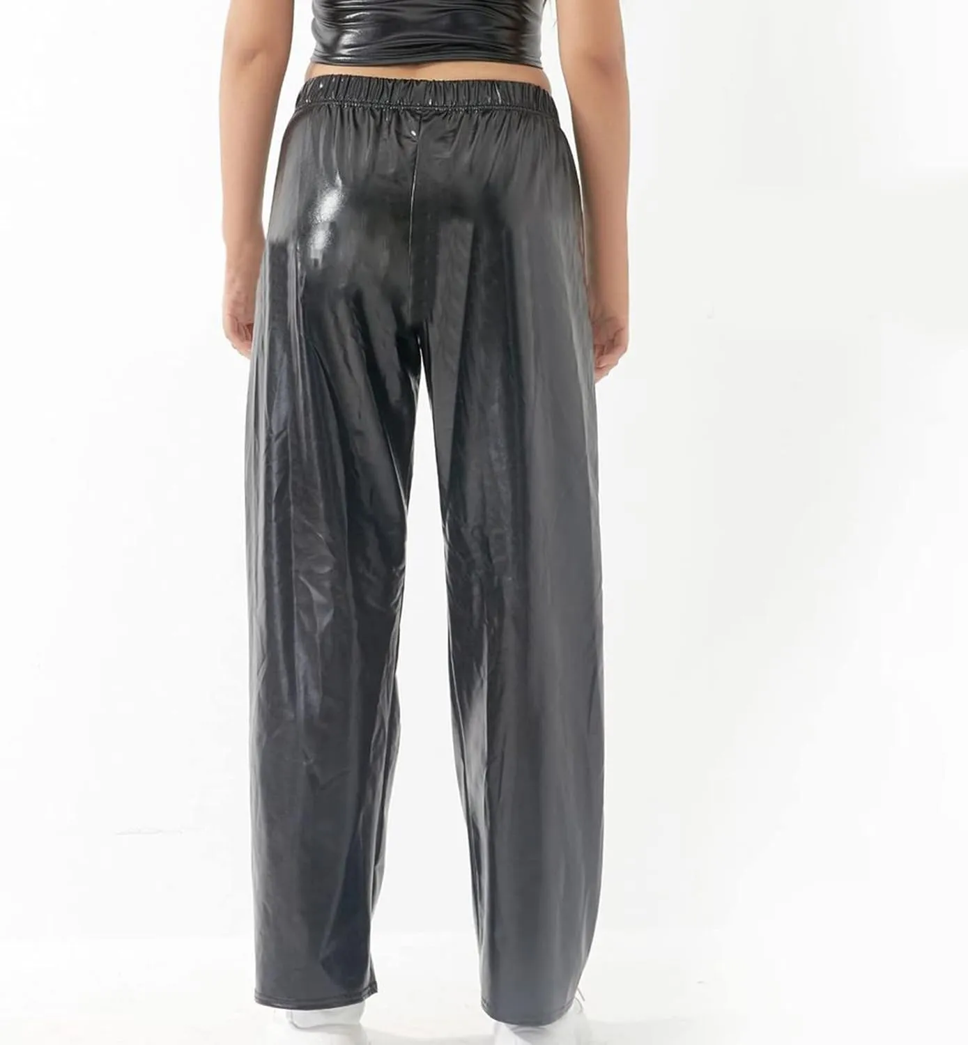 BZGTZT Women's Shiny Metallic High Waist Stretchy Jogger Pants, Wet Look Hip Hop Club Wear Holographic Trousers Sweatpant
