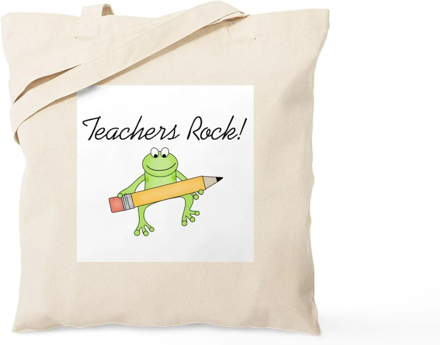 CafePress Frog Teachers Rock Tote Bag Reusable Natural Beige Canvas Shopping Bag