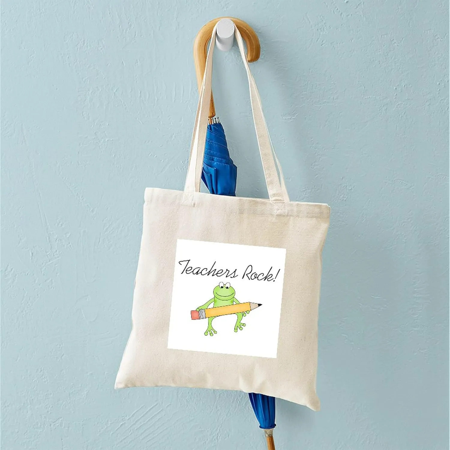 CafePress Frog Teachers Rock Tote Bag Reusable Natural Beige Canvas Shopping Bag