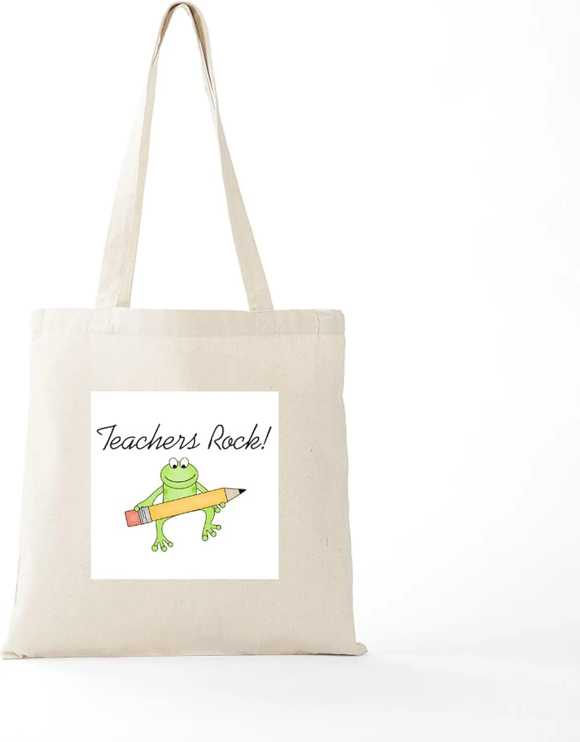 CafePress Frog Teachers Rock Tote Bag Reusable Natural Beige Canvas Shopping Bag