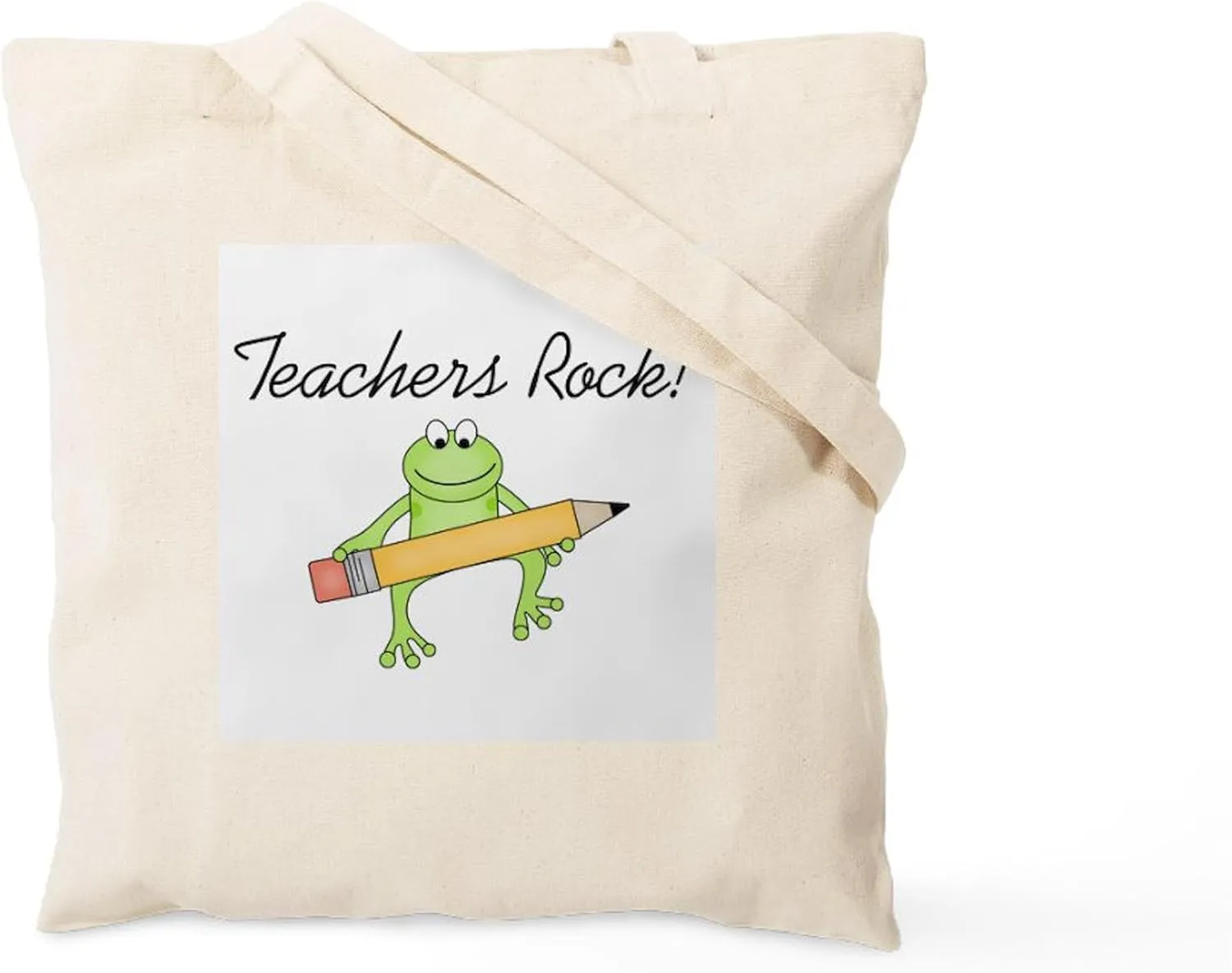 CafePress Frog Teachers Rock Tote Bag Reusable Natural Beige Canvas Shopping Bag