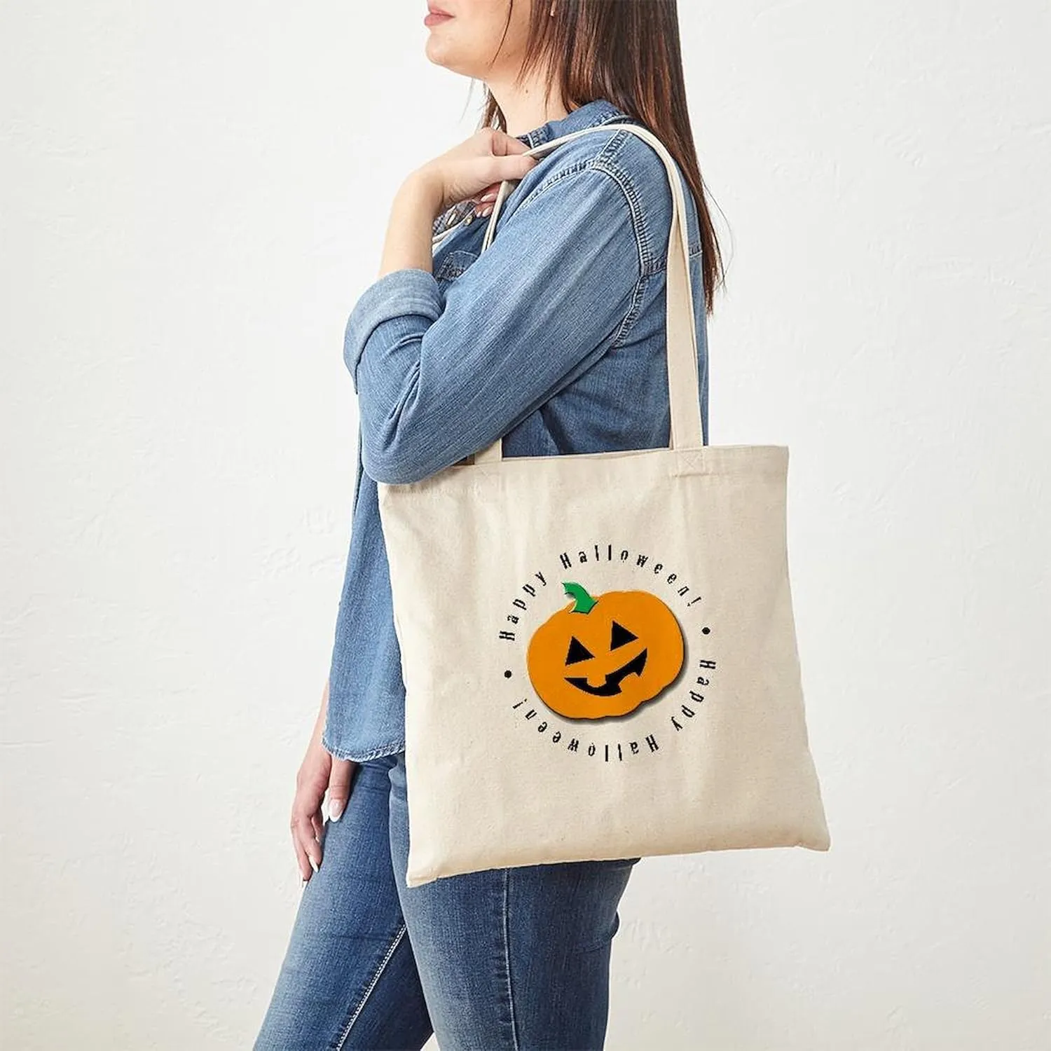 CafePress Halloween Pumpkin Tote Bag Reusable Natural Beige Canvas Shopping Bag