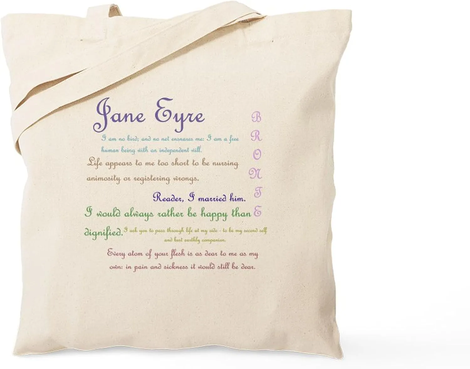 CafePress Jane Eyre Quotes Tote Bag Reusable Natural Beige Canvas Shopping Bag