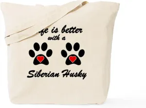 CafePress Life Is Better With A Siberian Husky Tote Bag Reusable Natural Beige Canvas Shopping Bag