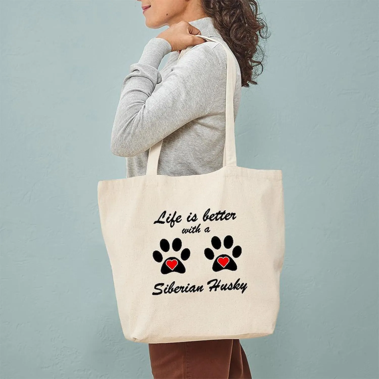 CafePress Life Is Better With A Siberian Husky Tote Bag Reusable Natural Beige Canvas Shopping Bag
