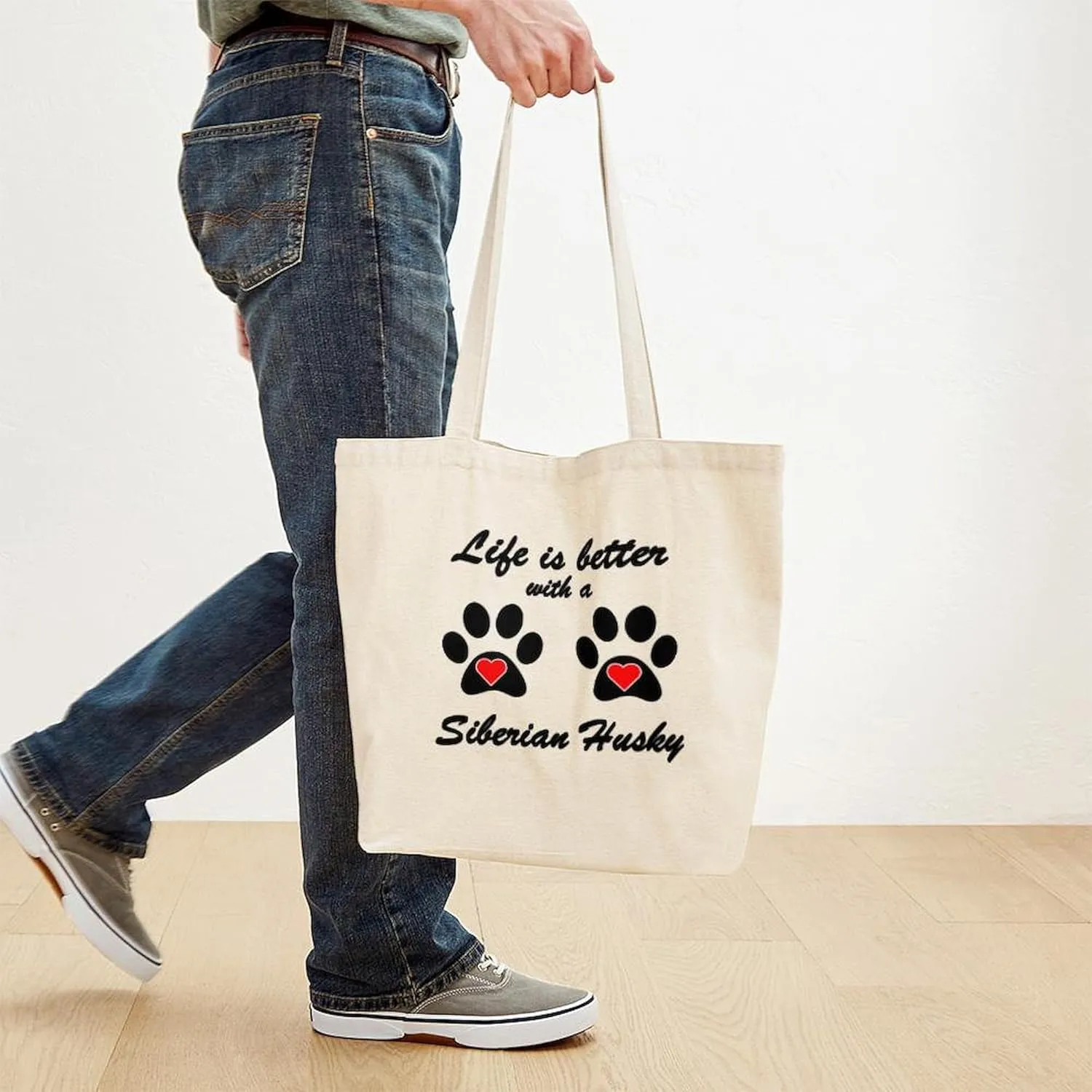 CafePress Life Is Better With A Siberian Husky Tote Bag Reusable Natural Beige Canvas Shopping Bag