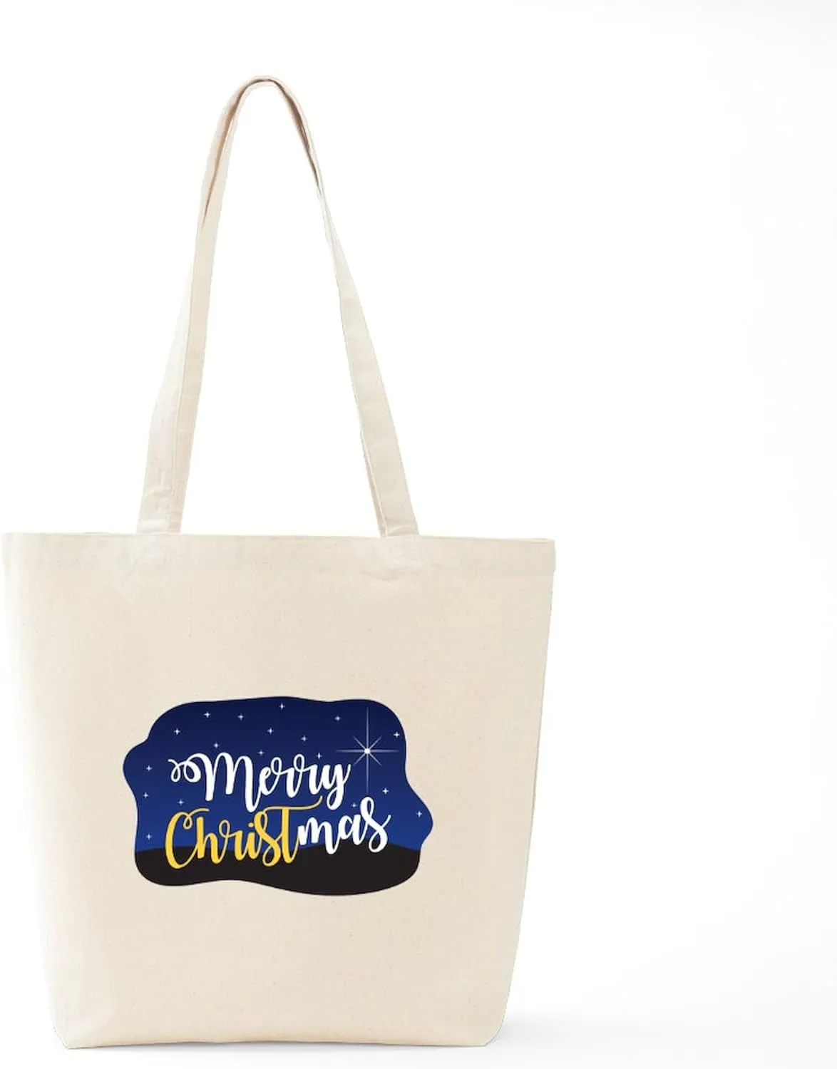 CafePress Merry Christmas Starry Tote Bag Reusable Natural Beige Canvas Shopping Bag