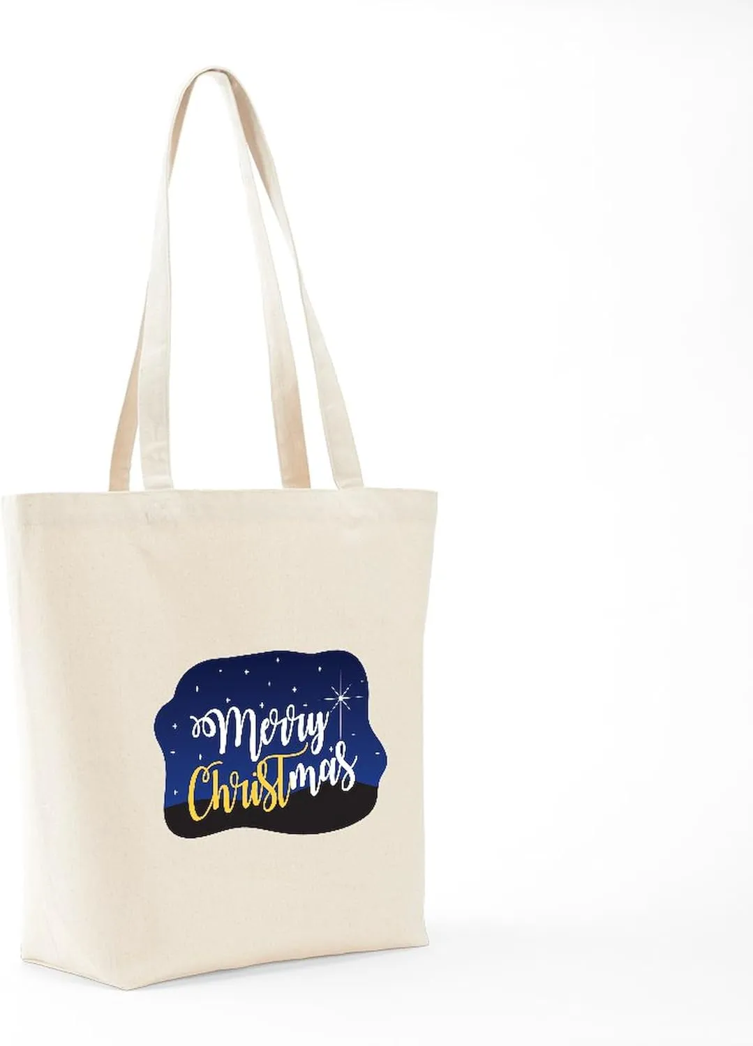 CafePress Merry Christmas Starry Tote Bag Reusable Natural Beige Canvas Shopping Bag