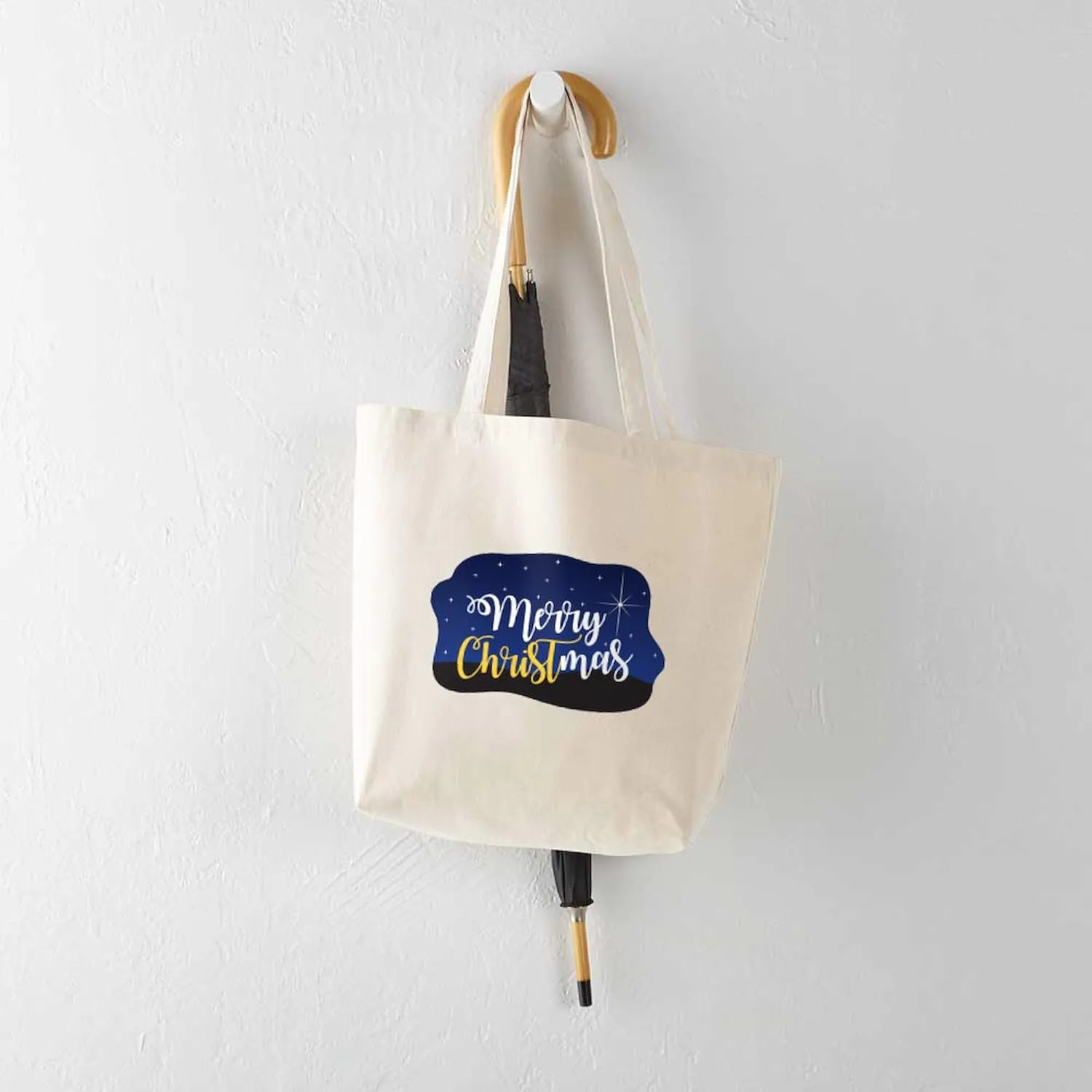 CafePress Merry Christmas Starry Tote Bag Reusable Natural Beige Canvas Shopping Bag