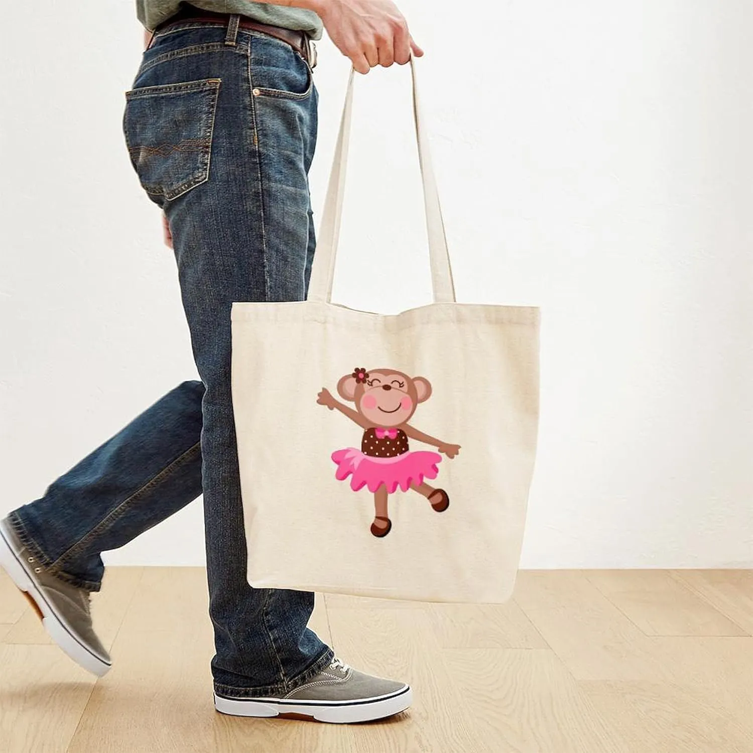 CafePress Monkey Ballerina Tote Bag Reusable Natural Beige Canvas Shopping Bag