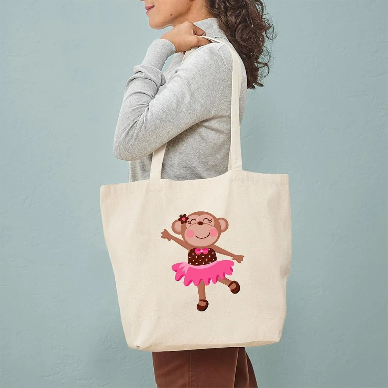 CafePress Monkey Ballerina Tote Bag Reusable Natural Beige Canvas Shopping Bag