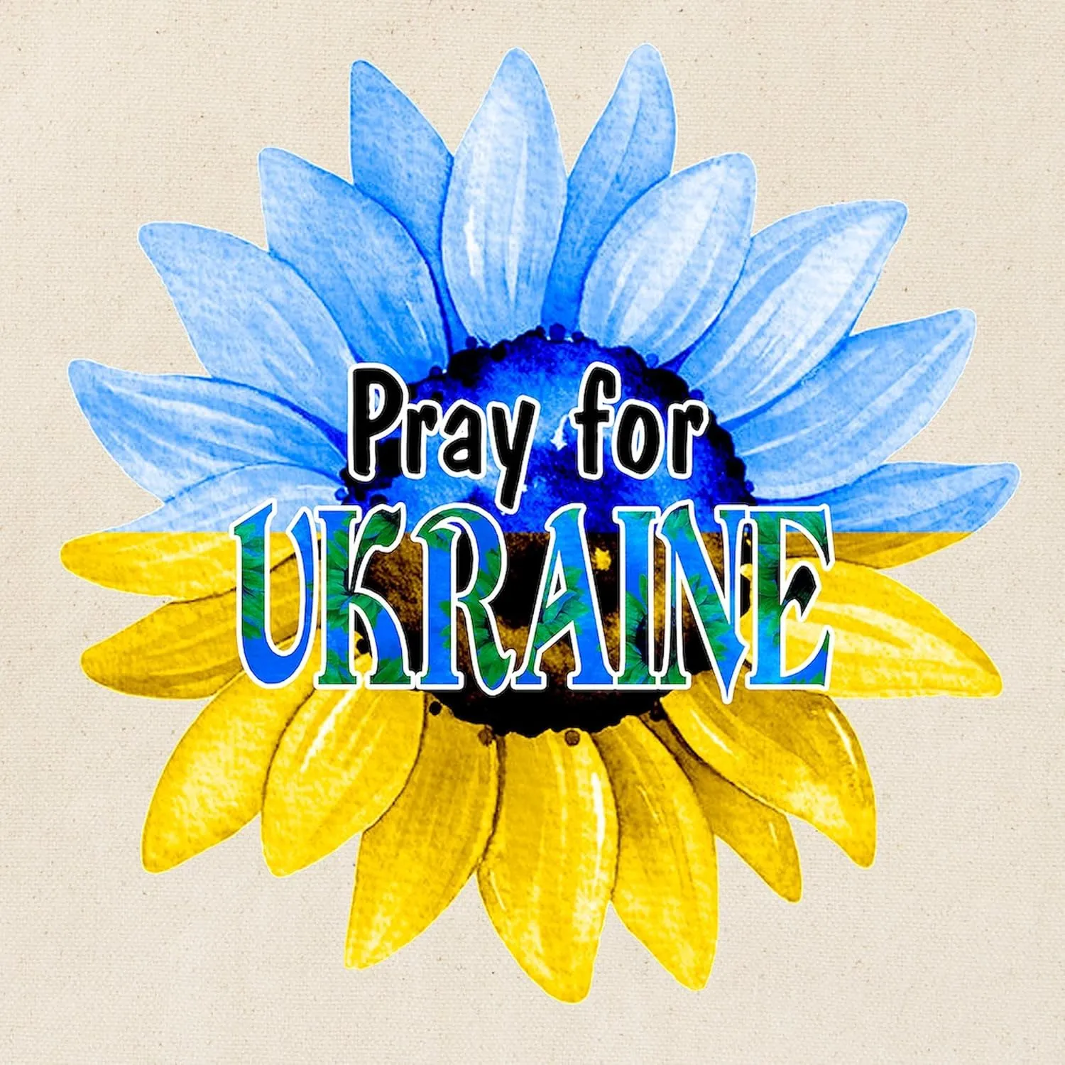 CafePress Pray For Ukraine Blue And Yellow Sunflower Canvas Reusable Natural Beige Canvas Shopping Bag