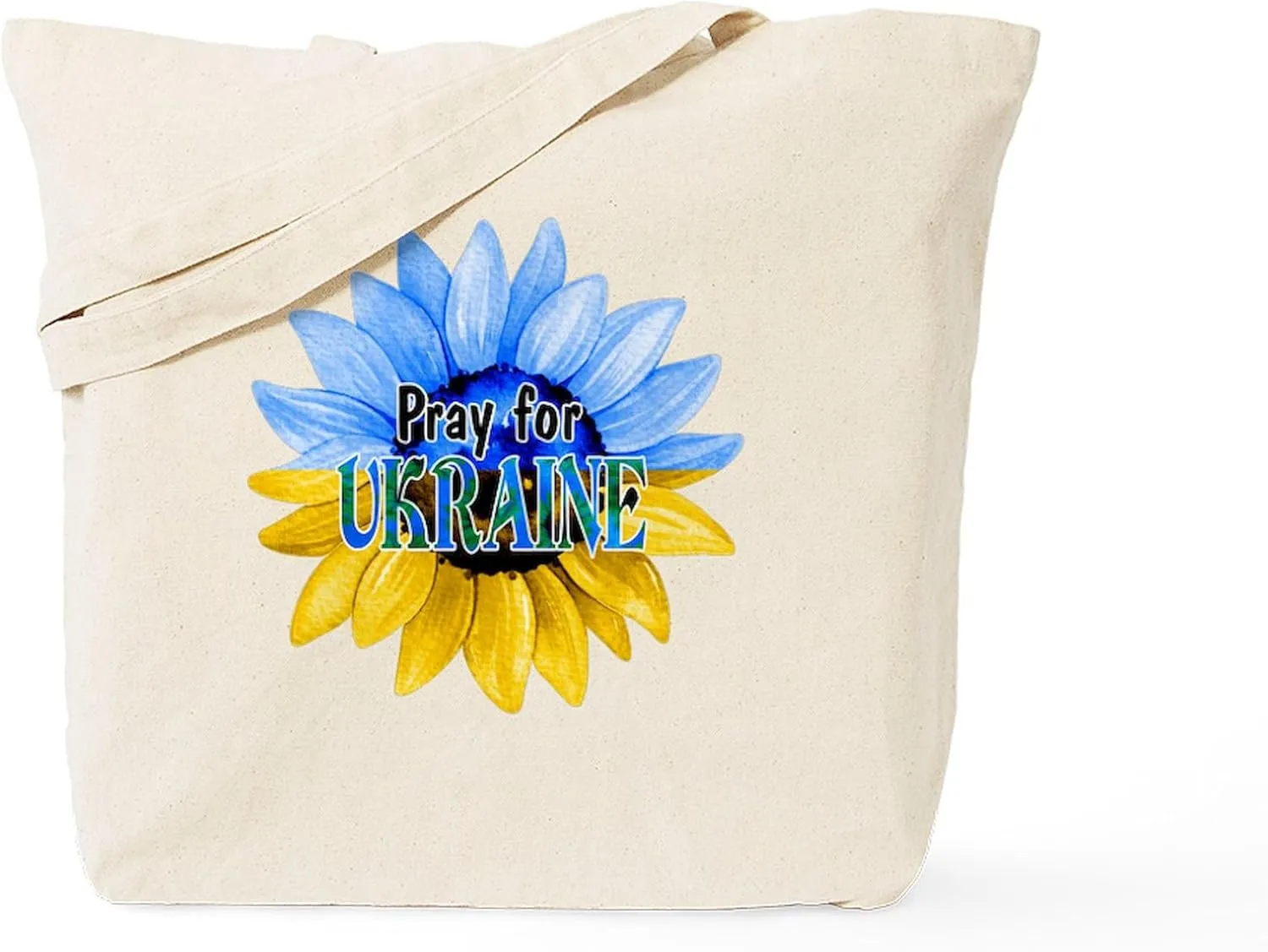 CafePress Pray For Ukraine Blue And Yellow Sunflower Canvas Reusable Natural Beige Canvas Shopping Bag