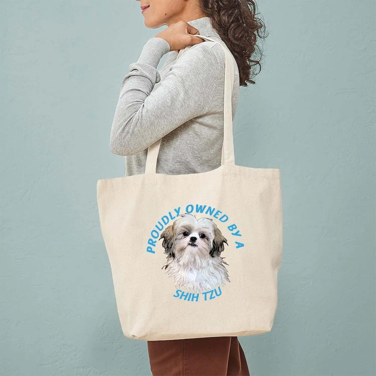 CafePress Proudly Owned Shih Tzu Tote Bag Reusable Natural Beige Canvas Shopping Bag