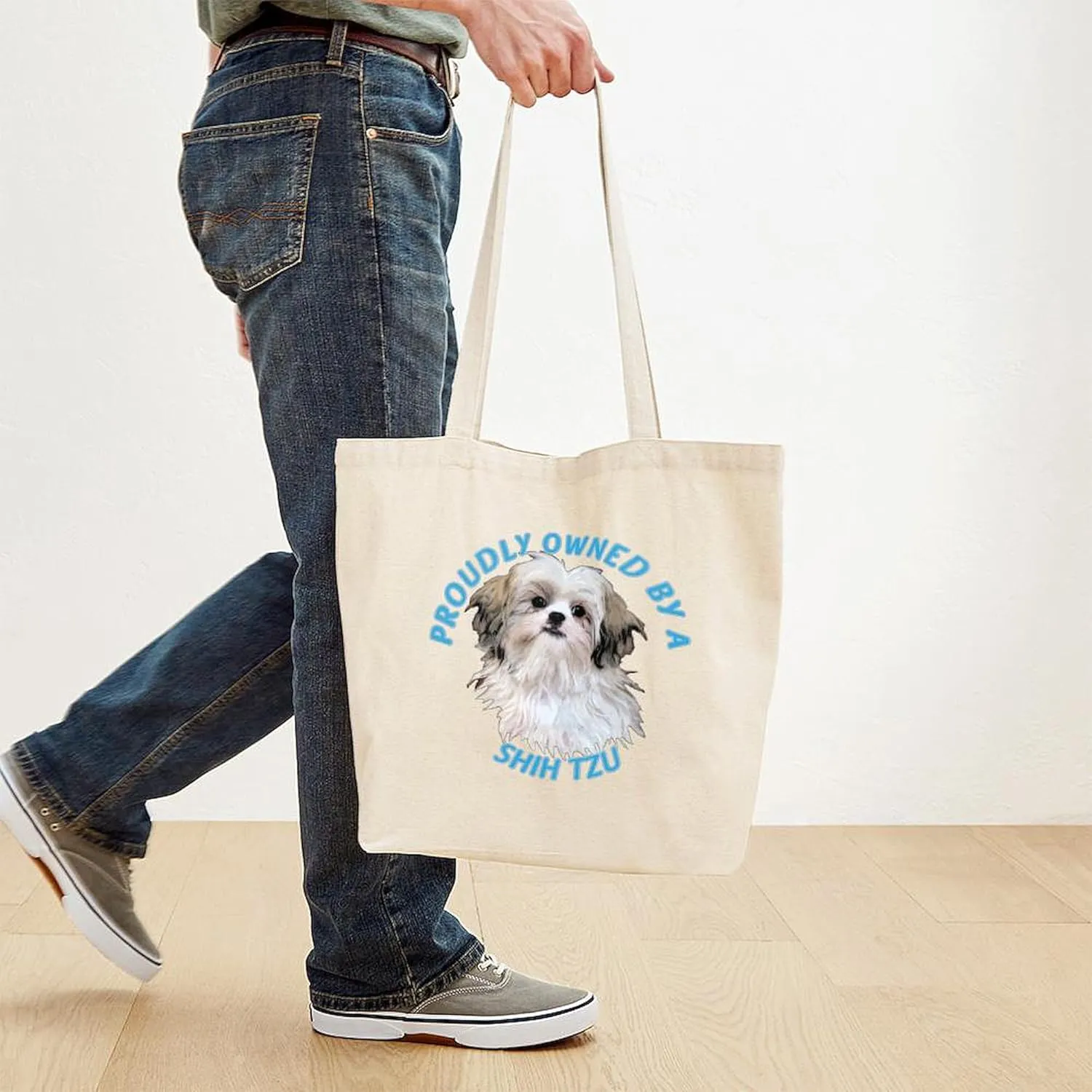 CafePress Proudly Owned Shih Tzu Tote Bag Reusable Natural Beige Canvas Shopping Bag