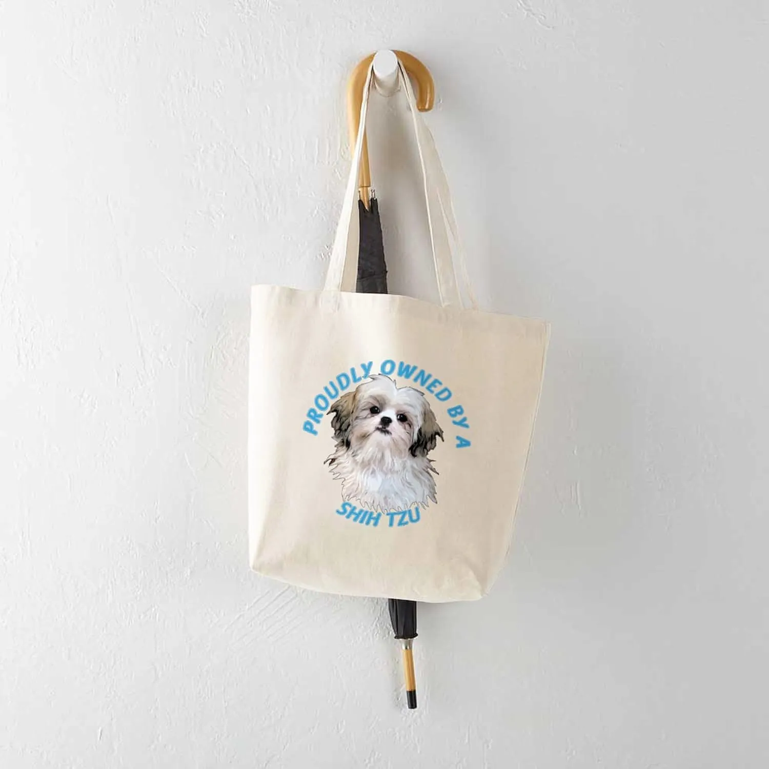CafePress Proudly Owned Shih Tzu Tote Bag Reusable Natural Beige Canvas Shopping Bag