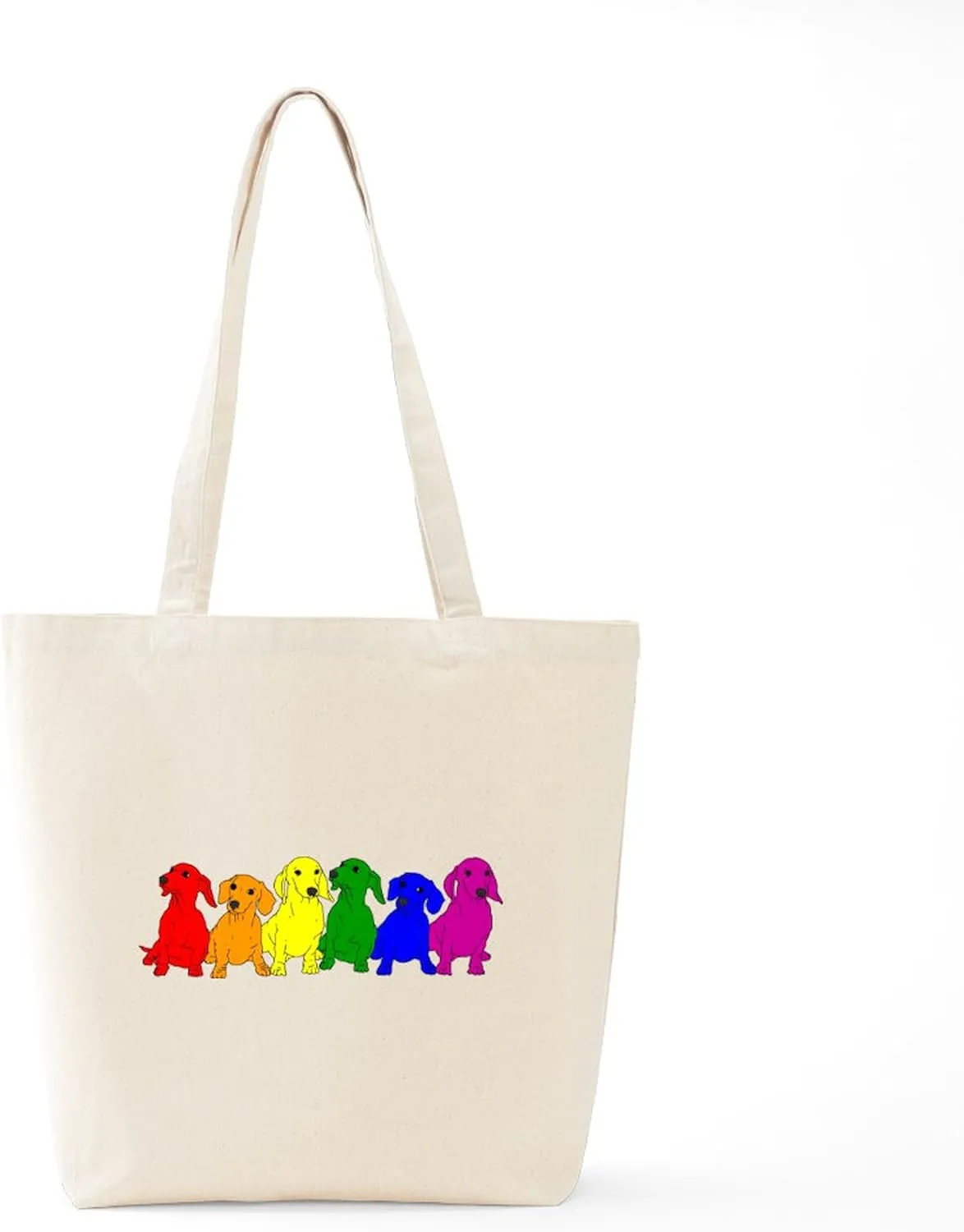 CafePress Rainbow Dachshunds Tote Bag Reusable Natural Beige Canvas Shopping Bag