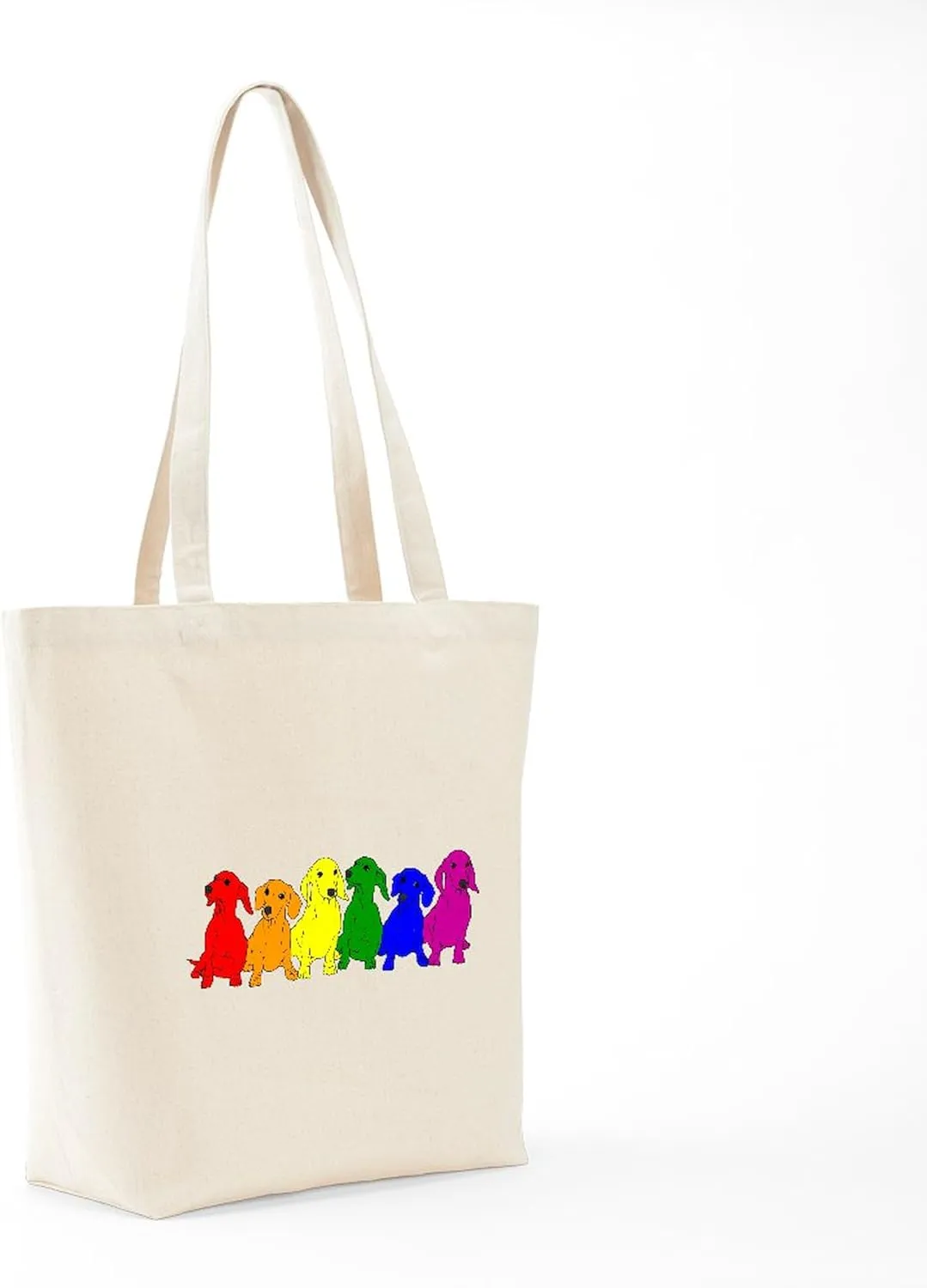 CafePress Rainbow Dachshunds Tote Bag Reusable Natural Beige Canvas Shopping Bag