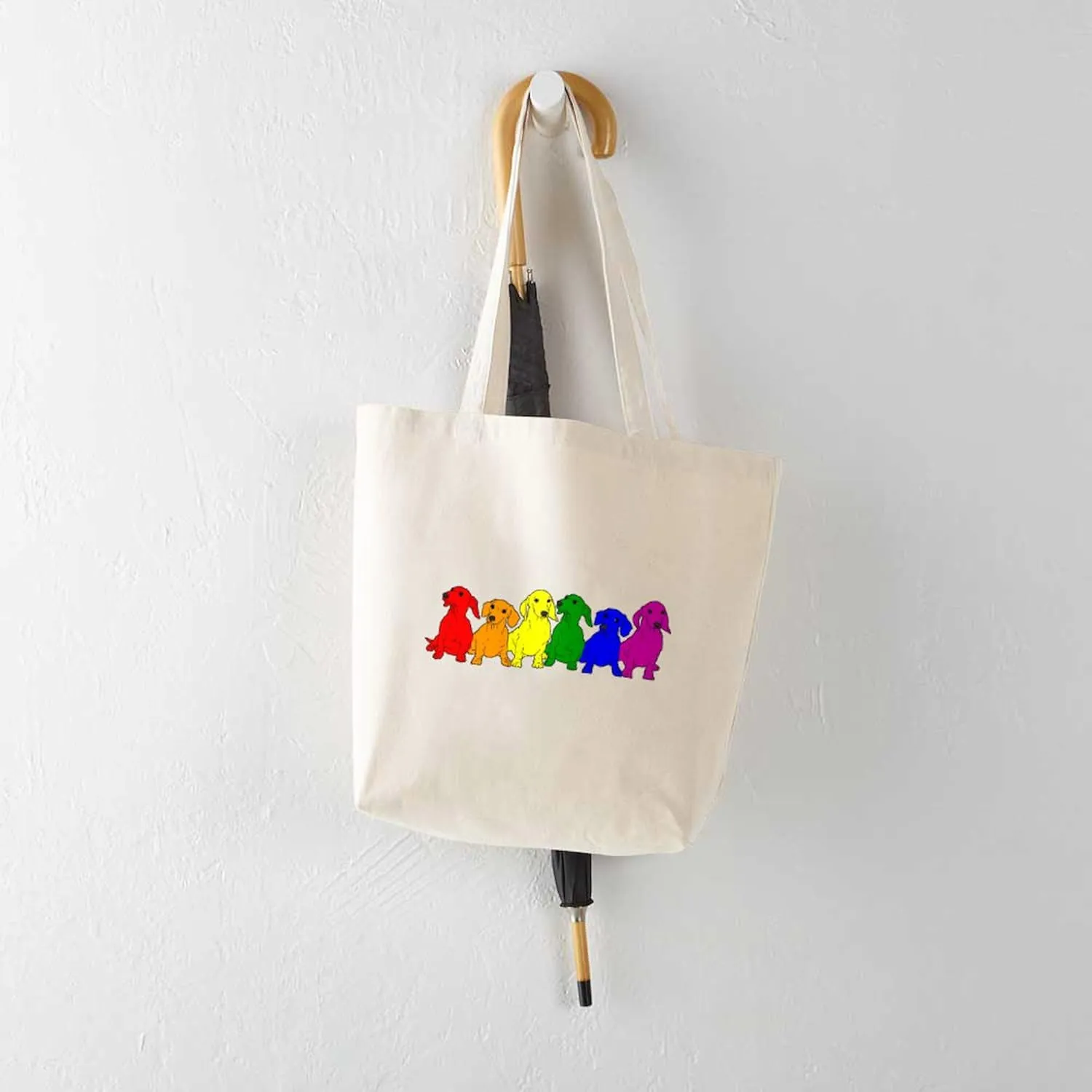 CafePress Rainbow Dachshunds Tote Bag Reusable Natural Beige Canvas Shopping Bag