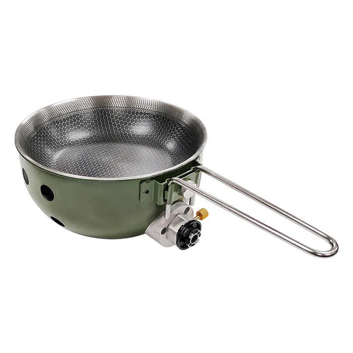 Camping Gas Stove with Non-stick Pan Windproof Portable Camping Picnic Butane Gas Stove for Outdoor Hiking Cooking موقد غاز للتخييم مع مقلاة غير لاصقة، مقاوم للرياح، موقد غاز البوتان محمول للتخييم والنزهات الخارجية والطهي