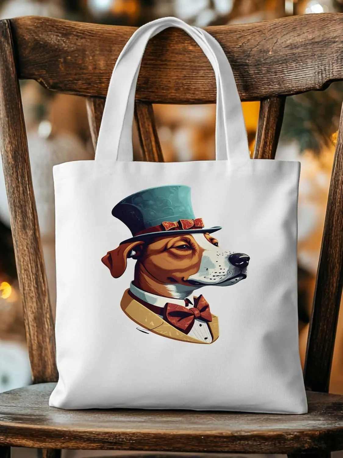 Canvas Tote Bag, Brown Dog with Hat Aesthetic Canvas Tote Handbags for Women Shoulder Bag,