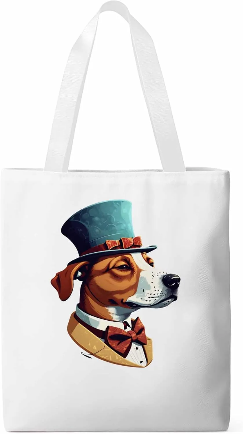 Canvas Tote Bag, Brown Dog with Hat Aesthetic Canvas Tote Handbags for Women Shoulder Bag,