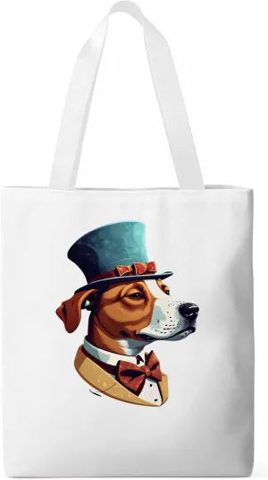 Canvas Tote Bag, Brown Dog with Hat Aesthetic Canvas Tote Handbags for Women Shoulder Bag,
