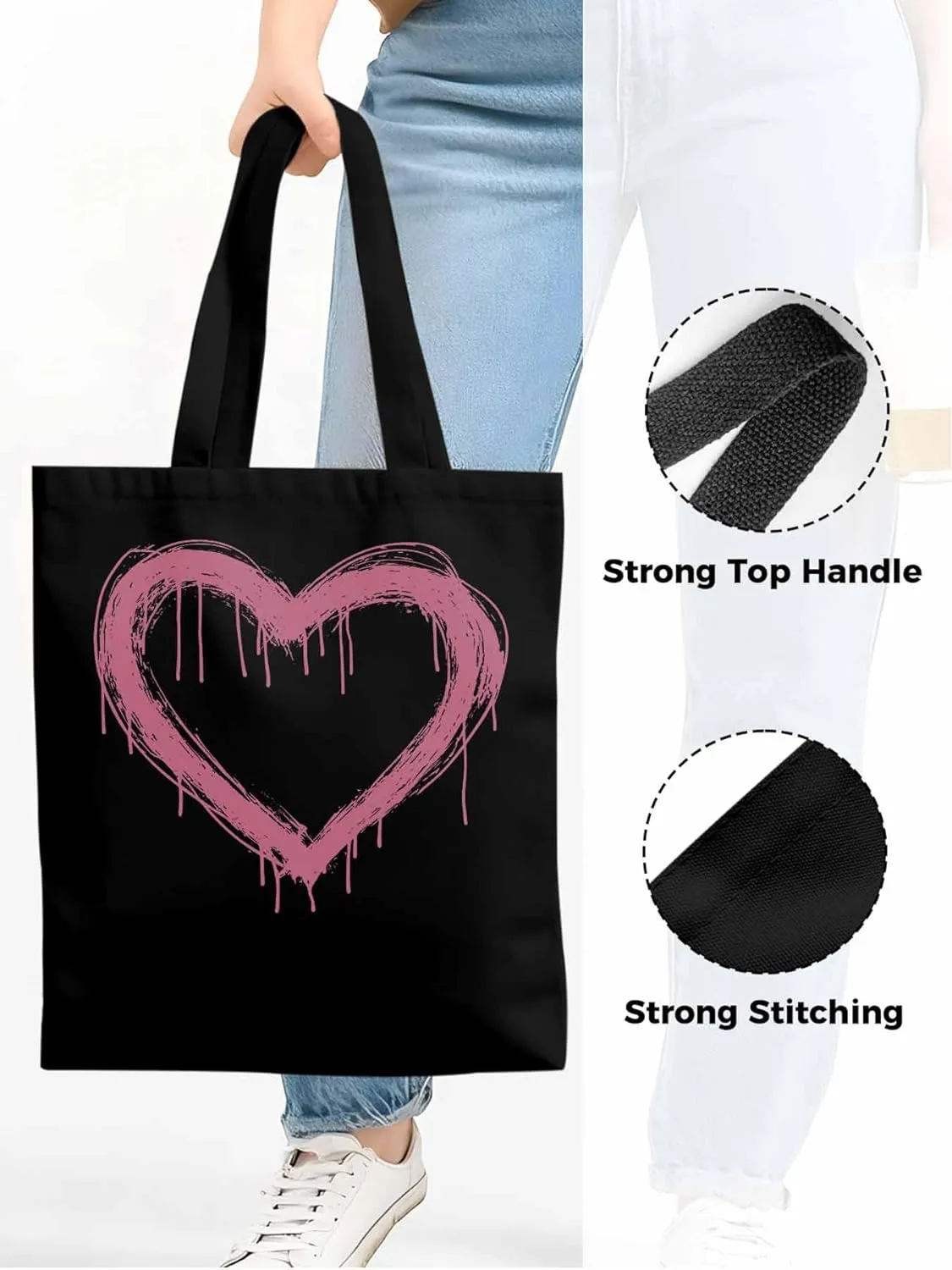 Canvas Tote Bag, Valentine's Day Abstract Pink Love Aesthetic Canvas Tote Handbags for Women Shoulder Bag