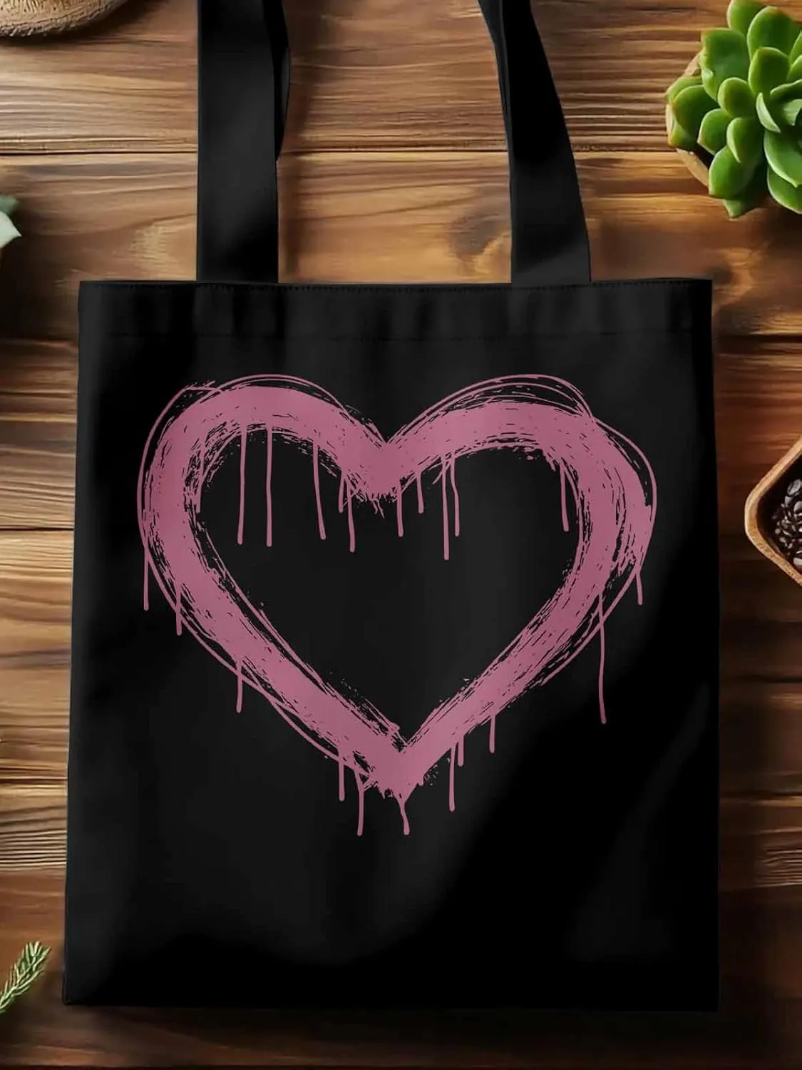 Canvas Tote Bag, Valentine's Day Abstract Pink Love Aesthetic Canvas Tote Handbags for Women Shoulder Bag