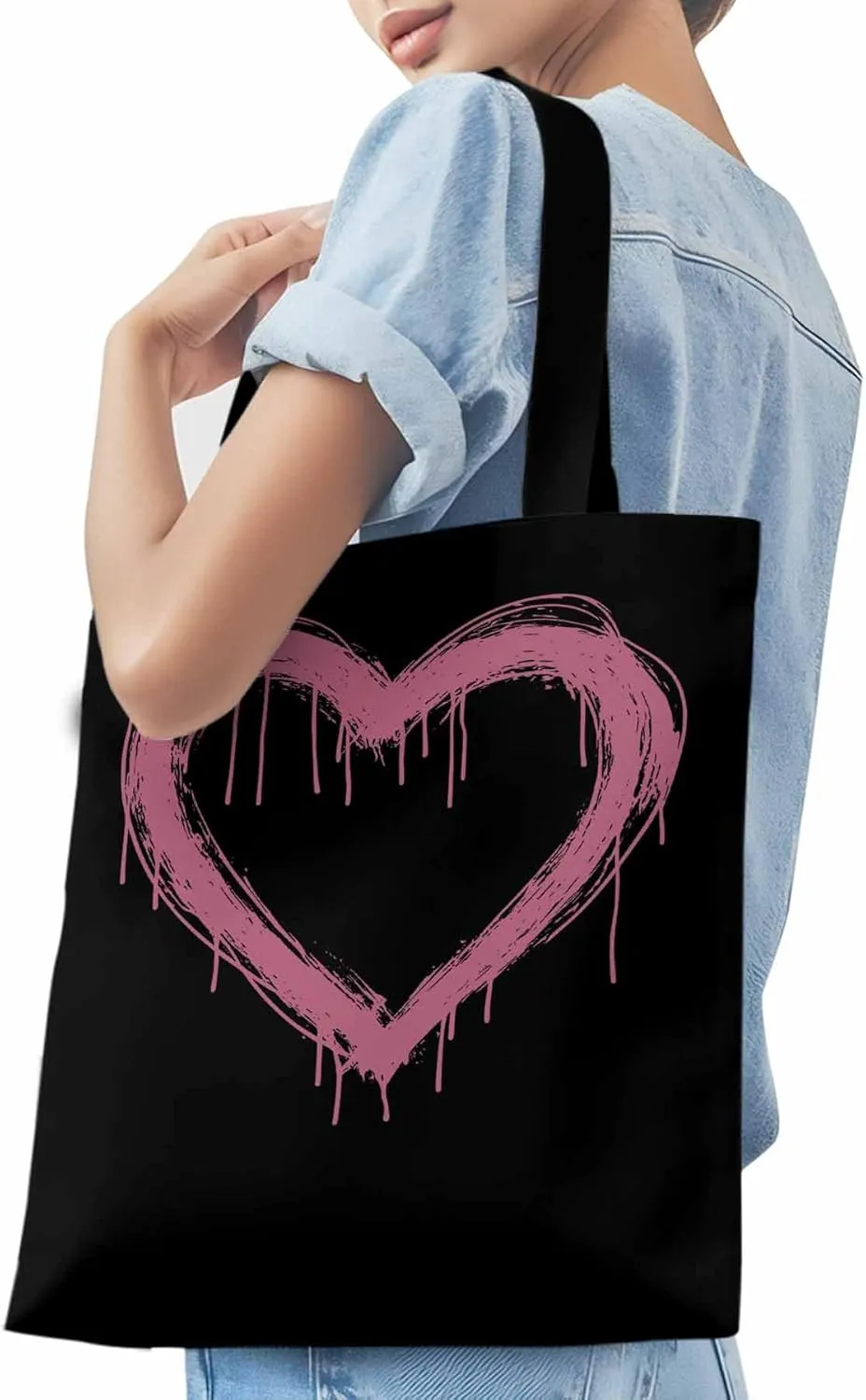 Canvas Tote Bag, Valentine's Day Abstract Pink Love Aesthetic Canvas Tote Handbags for Women Shoulder Bag