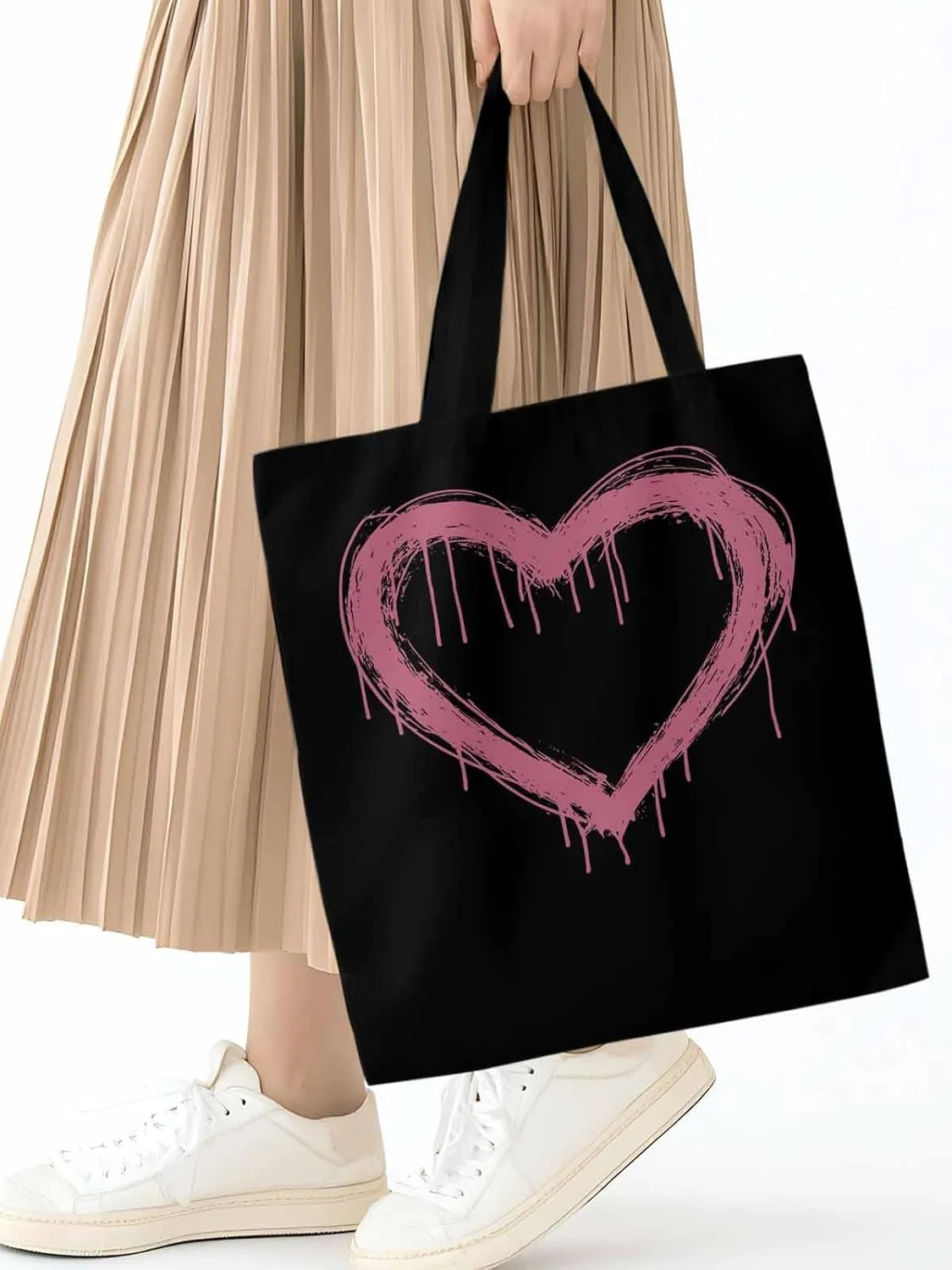 Canvas Tote Bag, Valentine's Day Abstract Pink Love Aesthetic Canvas Tote Handbags for Women Shoulder Bag