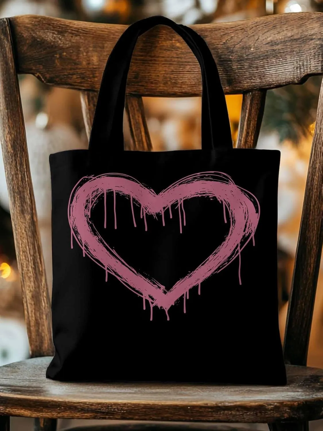 Canvas Tote Bag, Valentine's Day Abstract Pink Love Aesthetic Canvas Tote Handbags for Women Shoulder Bag