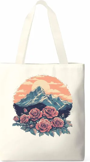 Canvas Tote Bag, Western Vintage Mountain Wildflower patterned Canvas Tote Handbags for Women Shoulder Bag,